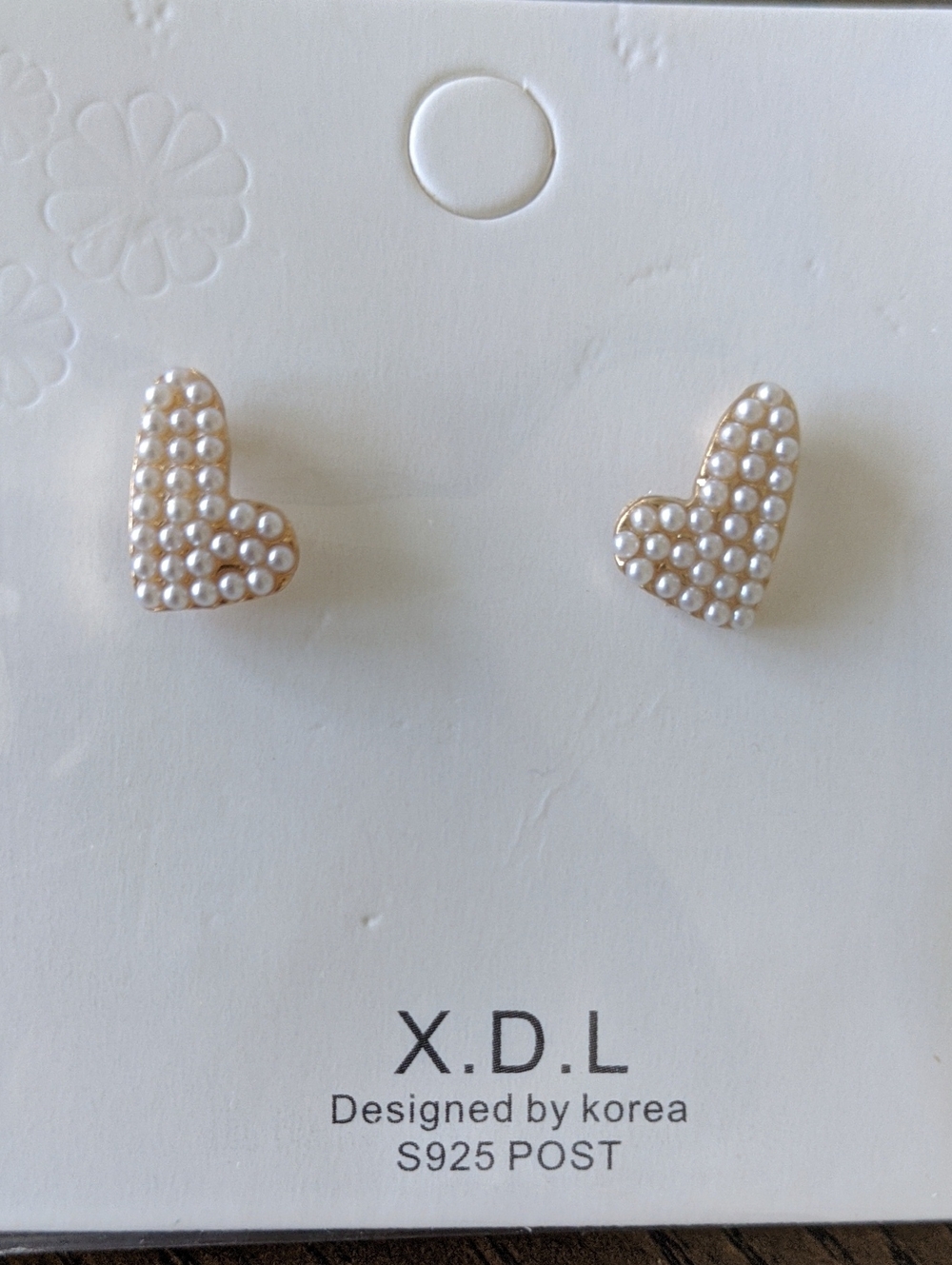 Sterling Silver Post Backs X.D.L Cream Pearl Heart Stud Earrings